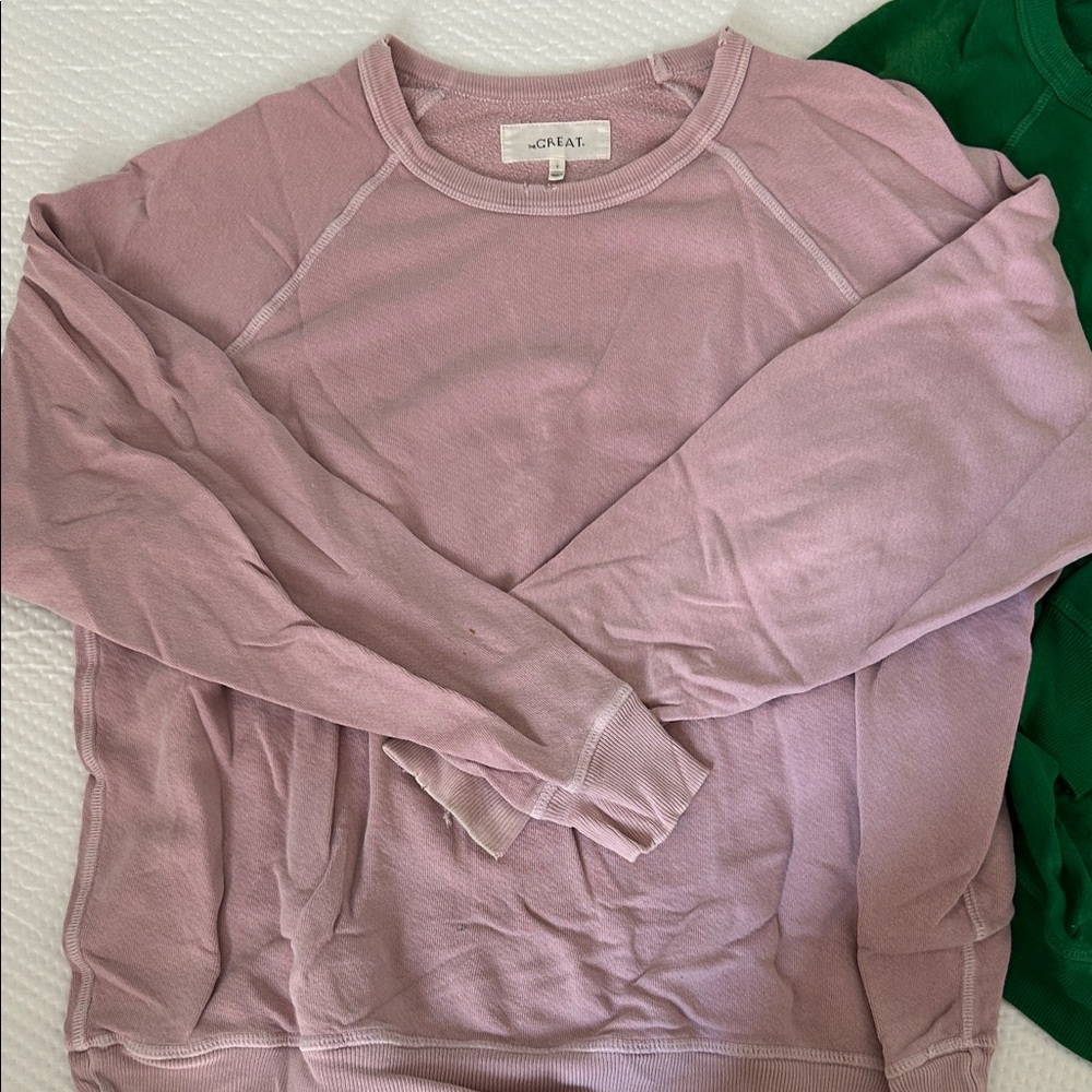 THE GREAT. Light Pink Crew Neck Sweater